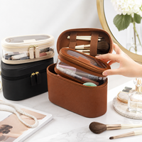Pochette de voyage pour cosmétiques de grande capacité en PU avec logo personnalisé imprimé, sac à cosmétiques en cuir vegan écologique tendance