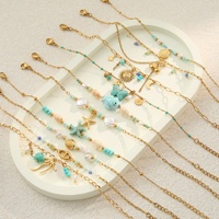 Koleksi Pantai Trendy Gelang Pesona Hewan Laut Bintang Laut Berhias Manik-manik Turquoise Anti Air dari Baja Tahan Karat untuk Liburan di Laut