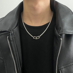 남성용 더블 링 클래스프 티타늄 스틸 목걸이 콜드 스타일 심플 디자인 초커 체인 다용도 쿨 주얼리 - Product Image 2