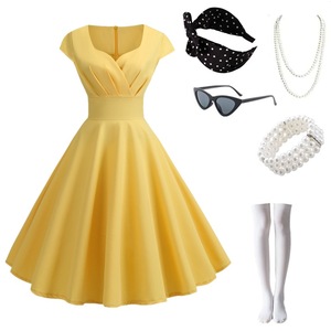 Vestido de Verano 2026 <span class=keywords><strong>para</strong></span> Mujer, Manga Corta, Estilo Hepburn, Vintage, Rockabilly, Talla Grande, Elegante, <span class=keywords><strong>para</strong></span> Fiesta de Noche - Product Image 4