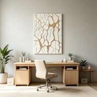 Peinture à l'huile abstraite moderne de luxe, feuille d'or, peinte à la main, texture 3D épaisse, toile craquelée en plâtre blanc, taille personnalisable