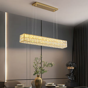 Lustre rectangulaire moderne en cristal doré K9 pour le salon Pendentif de lumière décorative de taille moyenne Télécommande directe d'usine - Product Image 4