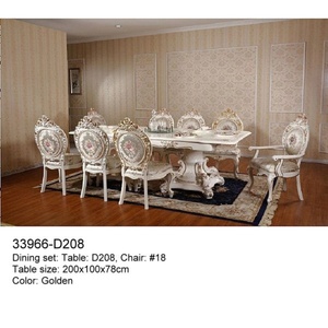 Juego de mesa de comedor de madera de estilo europeo clásico con marco blanco antiguo para decoración del hogar, hoteles y salones de banquetes. - Product Image 4