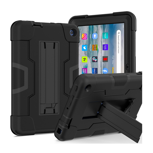 Heavy Duty Tablet Case for Kindle Fire 7 2022 12th Generation Kickstand Shockproof Silicone Plastic Tough Armor Cover