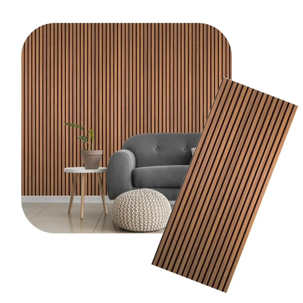 Commercio all'ingrosso moderna caratteristica parete 3D fonoassorbente noce interna acustica in legno doghe pannelli a parete per la decorazione di casa e ufficio