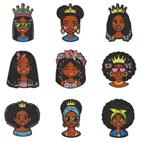 Parches de resina bordados negros al por mayor, con diseños de Reina Afro, Corona de Mujer, Dibujos Animados y Emblemas de Melanina, para Chaquetas y Sombreros de Tela No Tejida