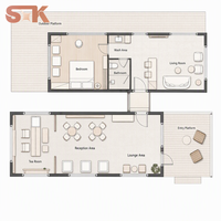 Maison modulaire à deux unités LAYERCOURT, 92 m², 24 m de long, avec couloir ouvrant latéral, extensible, préfabriquée, pour famille