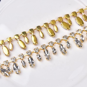 Chaussure de ceinture avec des strass en cristal, des yeux de cheval faits main <span class=keywords><strong>et</strong></span> rond en <span class=keywords><strong>verre</strong></span>, avec tasse en métal plaqué or, garniture florale, DIY, pour robe de mariée, nouvelle collection - Product Image 5