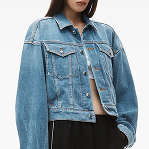 <span class=keywords><strong>Veste</strong></span> <span class=keywords><strong>en</strong></span> <span class=keywords><strong>jean</strong></span> bleu classique personnalisée pour les femmes éco-responsable délavé décontracté Streetwear bouton de camionneur à la mode automne hiver - Product Image 4