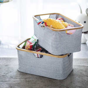 Clothing Organizer <b>Storage</b> <b>Basket</b> <b>Grey</b> Rectangle Foldable Eco Friendly <b>For</b> Clothes Pants Fabric Cotton Linen Home Wardrobe - Product Image 1