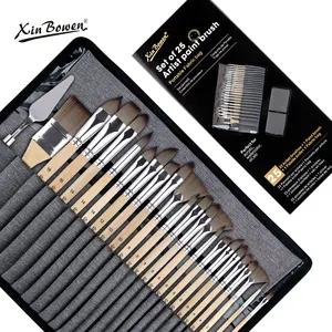 Xin Bowen 25PCS Art Paint Brush Nylon Hair Nature Smooth Wood Handle Watercolor Brush For Painting Set Brush Painting