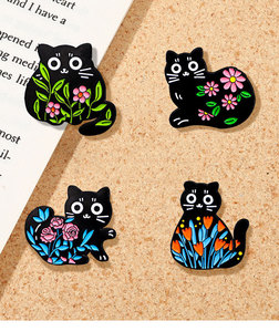 Chat et fleur Badge Anime périphérique série personnages de dessins animés broche broches pour hommes pour sac ou cadeau - Product Image 2