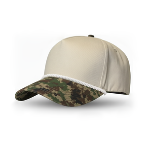 Casquettes de baseball structurées à 5 panneaux bicolores en gros, impression numérique camouflage, visière incurvée, snapback, casquettes vierges avec cordon pour la course à pied - Product Image 3