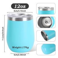 Cócteles personalizados Taza de café en forma de huevo Tazas aisladas de acero inoxidable Recubrimiento en polvo Vaso de copa de vino sin tallo de 12oz con tapa