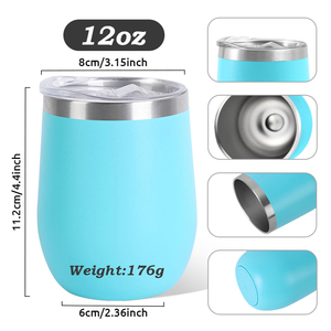 Custom Cocktails Egg Shaped Coffee Mug Stainless Steel Insulated Cups Powder Coating 12oz Stemless Wine <strong>Glass</strong> <strong>Tumbler</strong> with Lid - Product Image 2