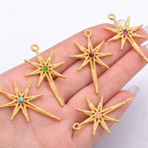 Ciondolo a Stella <span class=keywords><strong>in</strong></span> Acciaio Inossidabile con Pietra Naturale, Charm Placcato <span class=keywords><strong>Oro</strong></span> 18K per Creazione di Gioielli Fai-da-Te - Product Image 3