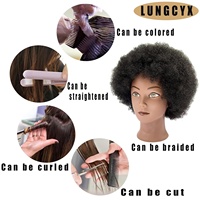 Kit de tête de mannequin afro en cheveux humains 100% teignables avec support, tête d'entraînement bouclée à faible chute de cheveux pour tressage et coiffage de cheveux africains