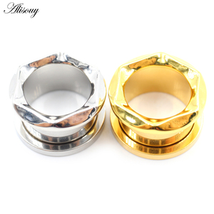 Alisouy 2 buah anting-anting tindik tubuh, anting-anting perenggang penyumbat lubang telinga berulir baja tahan karat - Product Image 2