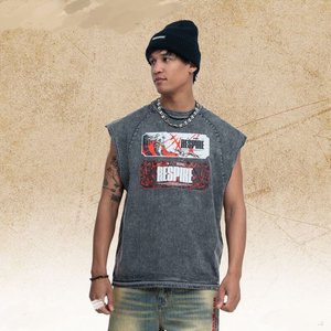 Men's Sleeveless T Shirt Vintage Washed Muscle Tee Graphic Print Cotton Knit <b>Raglan</b> Armholes Streetwear <b>Top</b> - Product Image 3