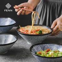 Ensemble de bols à soupe miso en céramique de style japonais vintage FENN, 7"/8"/9", en porcelaine, pour ramen, utilisation en restaurant, à la maison, pour la restauration