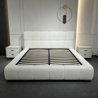 Lit plateforme moderne en tissu bouclé Teddy, tête de lit carrée capitonnée, taille King ou Queen, cadre de lit avec sommier à lattes en bois