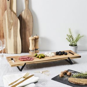 Tabla de presentación plegable Acacia para cocina con patas de metal negro, 55 cm, marrón, duradera, elegante, para <span class=keywords><strong>tapas</strong></span>, aperitivos, queso y charcutería - Product Image 4