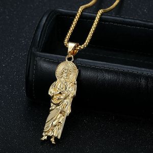 Collier avec pendentif religieux St. Jude en acier inoxydable, plaqué or et argent, bijoux Hip Hop unisexes, cadeau pour hommes et femmes - Product Image 2