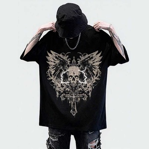 T-shirt ample et carré 100 % polyester, motif crâne imprimé personnalisé, style streetwear vintage pour hommes – Collection 2026, Vente Flash - Product Image 1