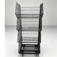 Étagère mobile empilable inclinée pour bacs à déchets avec roulettes, présentoir en fil métallique