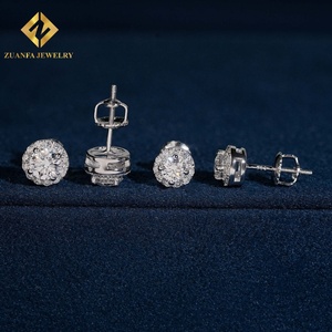 Iced Out Round Halo Diamond Stud <b>Earrings</b> Lab Grown Diamond 925 Sterling <b>Silver</b> Screw Back <b>Wedding</b> Jewelry For Women - Product Image 3
