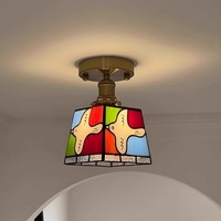 Lámpara de Techo Rectangular Peace Dove, de Cobre y Vidrio, con LED, Estilo Vintage, para Dormitorio, Entrada, Balcón, Pasillo