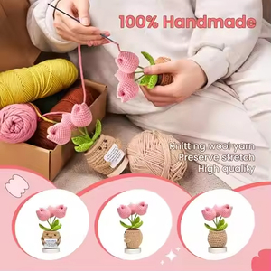 ดอกไม้ประดิษฐ์ถักโครเชต์จากไหมพรมในกระถาง  ของตกแต่งดอกไม้ถักโครเชต์ในกระถางขนาดเล็ก  ช่อดอกไม้ถัก  ดอกไม้ประดิษฐ์ - Product Image 5