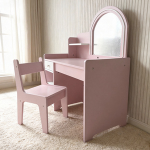Tocador de Maquillaje Infantil 3 en 1 <span class=keywords><strong>con</strong></span> Cajones de Madera Rosa, Mesa de Maquillaje <span class=keywords><strong>con</strong></span> <span class=keywords><strong>Espejo</strong></span> - Product Image 1