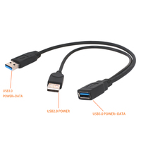 Cable de Extensión USB 3.0 a USB 3.0 2.0, USB 3.0 Hembra a Doble USB Macho, con Alimentación y Datos Adicionales, para Disco Duro Móvil de 2.5 Pulgadas
