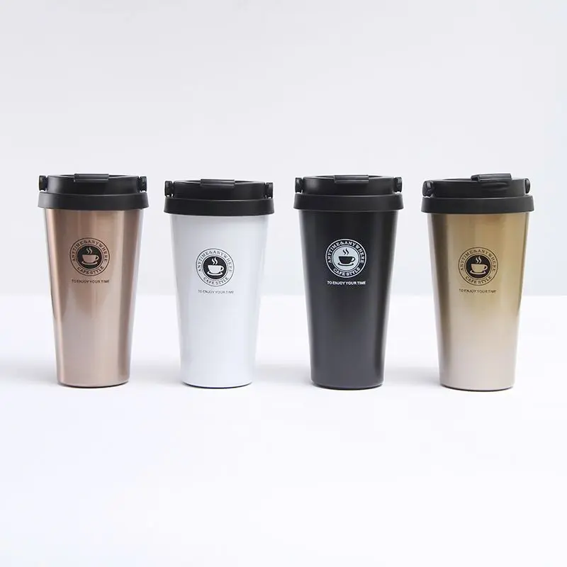 In Stock 304SS Double-wall coffee cup with handle 500ml Outdoor travel insulation Mug High-end Business Style