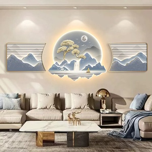 "Acqua che scorre porta ricchezza" - Set di 3 pezzi con cornice in PVC, decorazione in cristallo <span class=keywords><strong>e</strong></span> porcellana, paesaggio astratto moderno, arte da parete a LED - Product Image 6