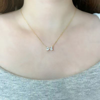 Collana con Pendente in Oro 18K con Diamante Coltivato in Laboratorio, Doppio Cuore, Farfalla, Fiocco, Taglio a Cuore, Regolabile, Gioiello Raffinato da Donna