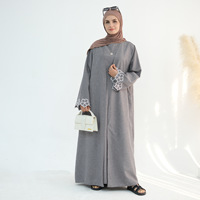 Sharut Nouvelle Abaya Modeste Broderie Aïd Ramadan, Robe Musulmane pour Femmes, Abaya de Dubaï, Vêtement Islamique, Robe Musulmane en Lin