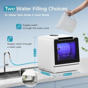 Lave-vaisselle de comptoir Euhome 5L avec réservoir d'eau intégré, mini lave-vaisselle portable avec 8 programmes, commande tactile, blanc et noir - Product Image 3