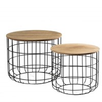 Ensemble de 2 tables basses rondes en fil de fer MDF et métal Table de salon