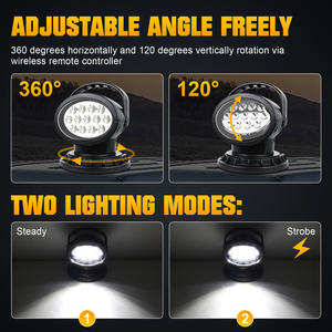 Projecteur LED marin sans fil 50W avec télécommande 360° °   Mode stroboscopique rotatif et réglable 12V 24V pour camion, bateau, éclairage de signalisation - Product Image 2