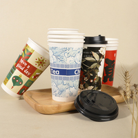 Gobelets en papier à double paroi personnalisés de qualité alimentaire 8oz/14oz/16oz, recyclables, jetables, à emporter avec couvercle et manchon pour boissons chaudes/froides, café