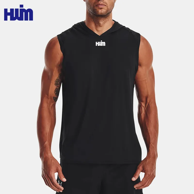Camiseta masculina personalizada com capuz para treino de musculação, tanque sem mangas para treino de academia e musculação