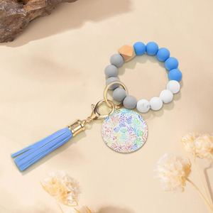 RTS US 30PCS/CTN <span class=keywords><strong>Bracelet</strong></span> en perles de <span class=keywords><strong>silicone</strong></span> élastique avec <span class=keywords><strong>bracelet</strong></span> en MDF à sublimation, porte-clés pour cadeau de fête des mères - Product Image 4