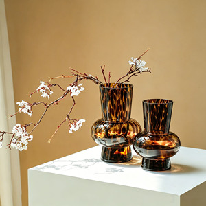 Vaso di Lusso in Vetro Grande con Stampa Leopardata, Vaso <span class=keywords><strong>Vintage</strong></span> per Fiori Idroponici, Decorazione da Tavolo per Soggiorno e Showroom - Product Image 2
