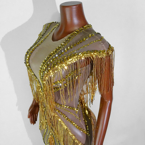 <span class=keywords><strong>Vestido</strong></span> Largo de Mujer, Sexy, con Espalda Descubierta, de Malla Transparente con Borlas y Pedrería Dorada, para Actuaciones en Escenario, Disfraz de <span class=keywords><strong>Drag</strong></span> <span class=keywords><strong>Queen</strong></span> - Product Image 6