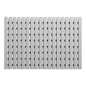 Tapis de bain rectangulaire rayé antidérapant en fibre de polyester, design minimaliste gris beige, pour salle de bain - Product Image 1