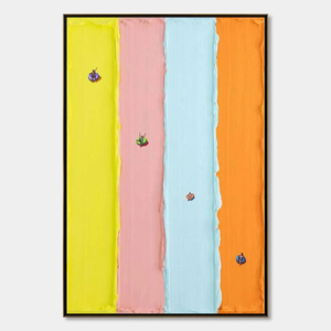 Candy Stripe Serenade Minimalist Pastel Textured <b>Abstract</b> Oil Painting On <b>Canvas</b> With Frame Contemporary Art Wall Decor - Product Image 2