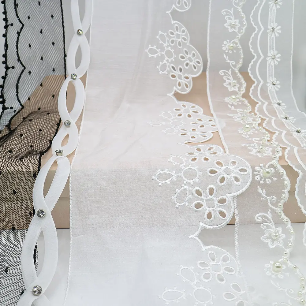 ผ้าโปร่งประดับลูกไม้สไตล์ฝรั่งเศสผ้าโปร่งปักลายดอกไม้สีขาวสำหรับงานแต่งงาน