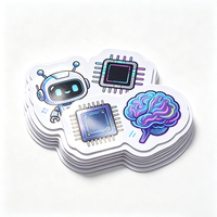 Haoxuan Digitale KI-Aufkleber Weiß PVC-Vinyl Roboter-Chip Gehirn-Datenfluss Futuristische Avatar-Grafiken Glänzender Spot-UV-Stanzschnitt